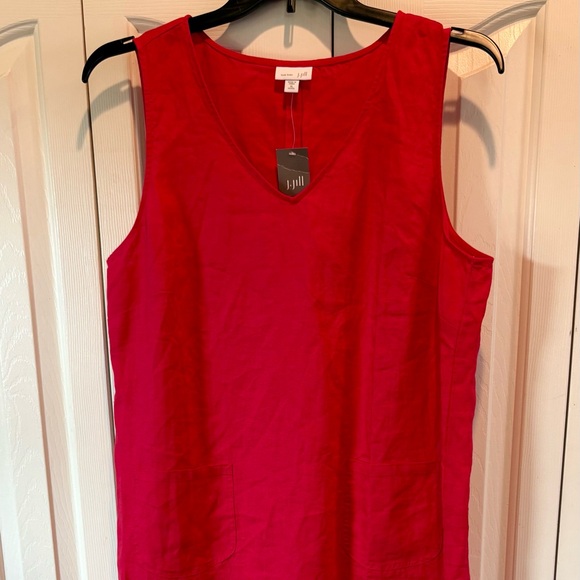 J Jill Love Linen Hibiscus Sleeveless Aline Midi Dress Size XL Petite Pockets - Picture 1 of 8